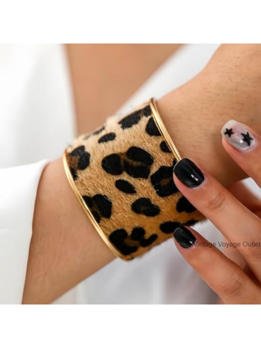Leopard Print Wide Cuff Bracelet Open Bangle Fashion Jewelry